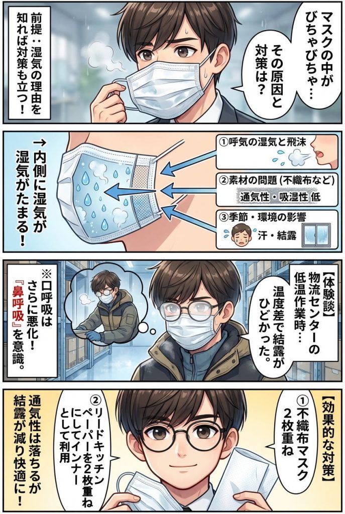 マンガ解説：マスクがびちゃびちゃになる原因とは？